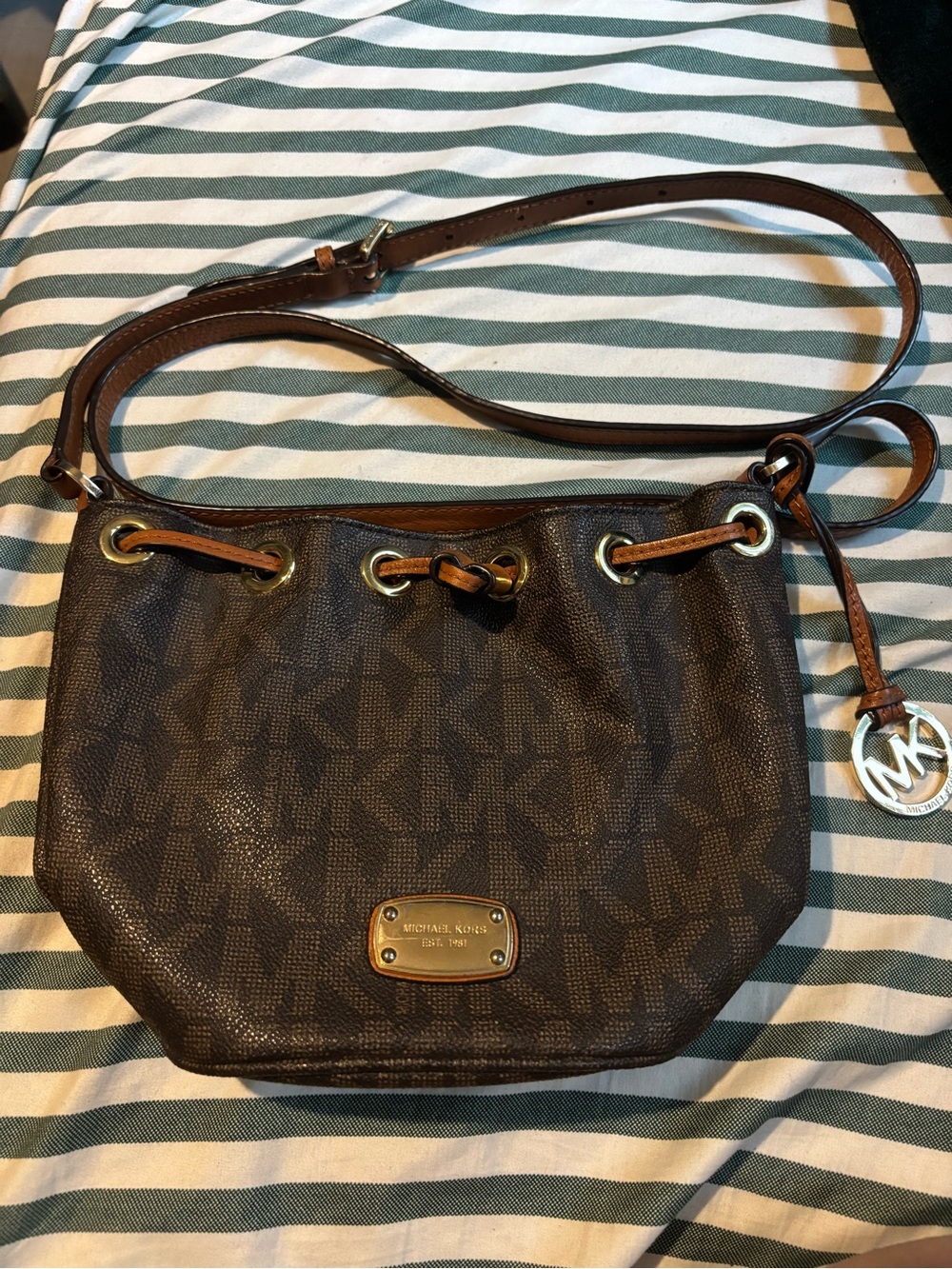 Michael Kors Dark Brown Logo Crossbody Bag with Gold-Tone Hardware